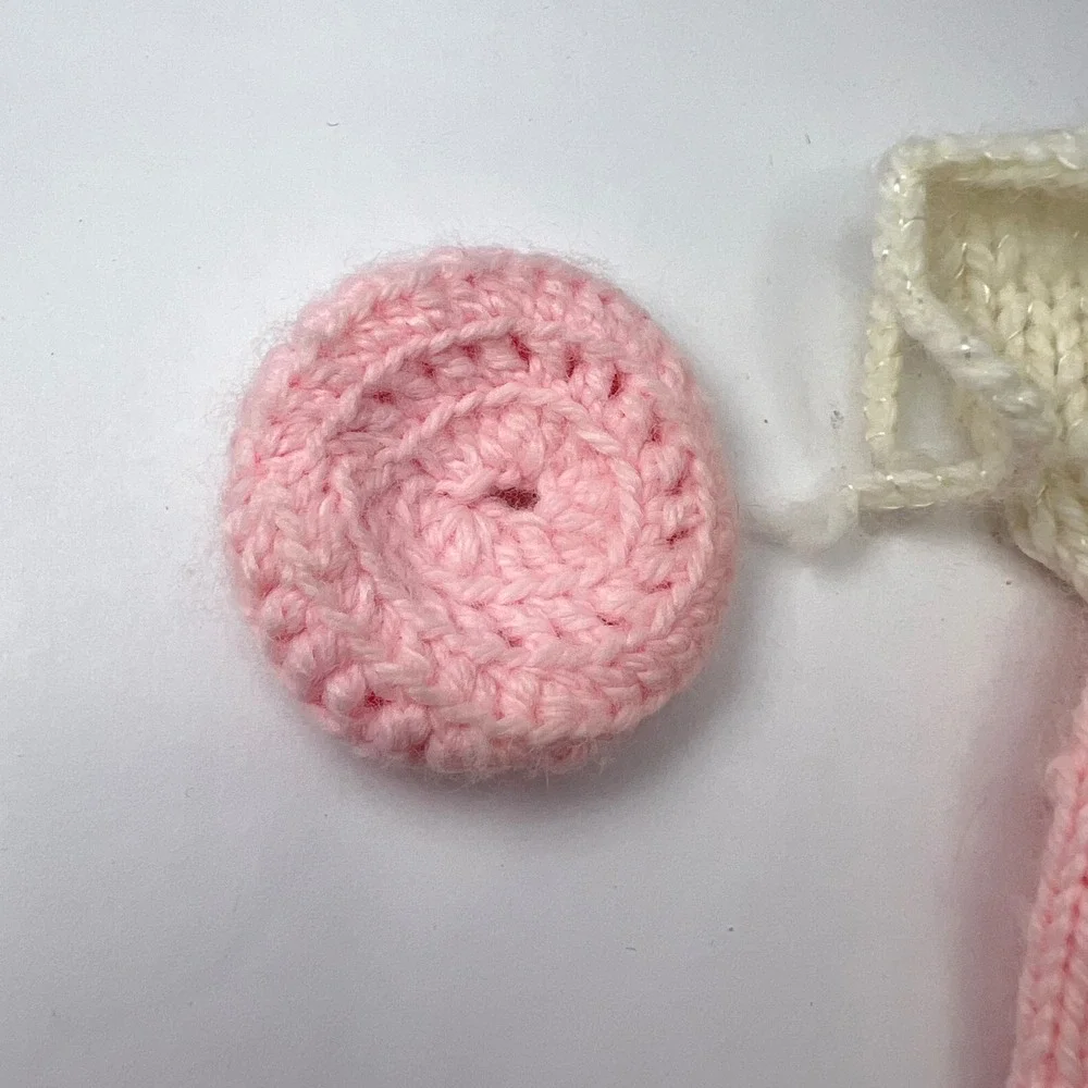 Vintage Handmade Knit Barbie Doll Outfit Set Halter Dress Sweater Hat Pink White